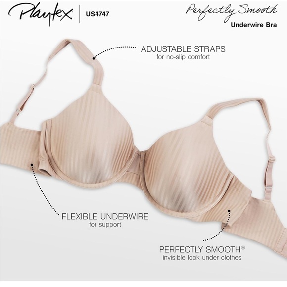 NWT Playtex Secrets Underwire Bra , All-Over Smoothing, Full-Coverage T-Shirt - Picture 4 of 9